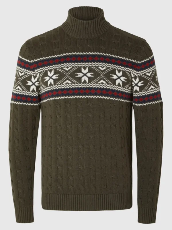Strik>SELECTED - HØJ HALS JULESWEATER Green