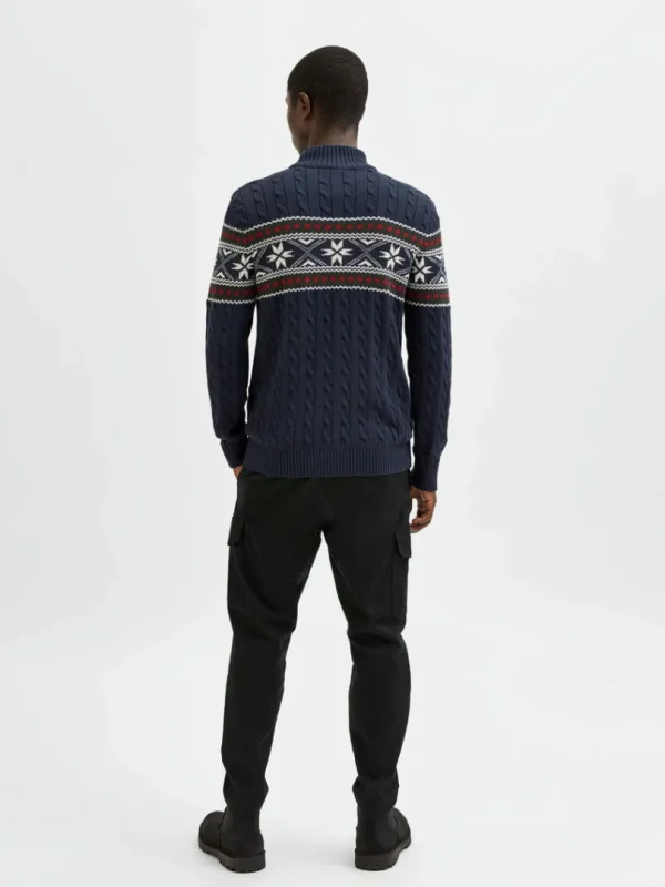 Strik>SELECTED - HØJ HALS JULESWEATER Blue