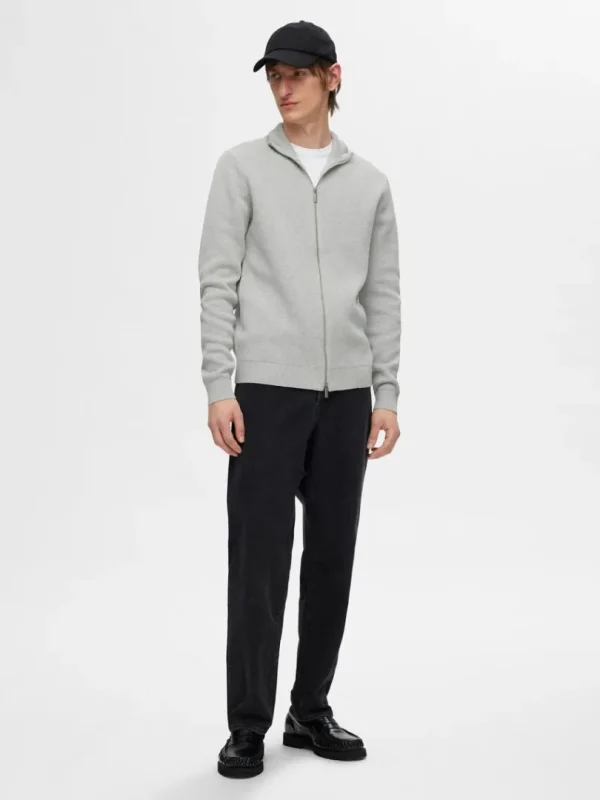 Strik>SELECTED HØJ HALS MED LYNLÅS STRIKKET CARDIGAN Grey