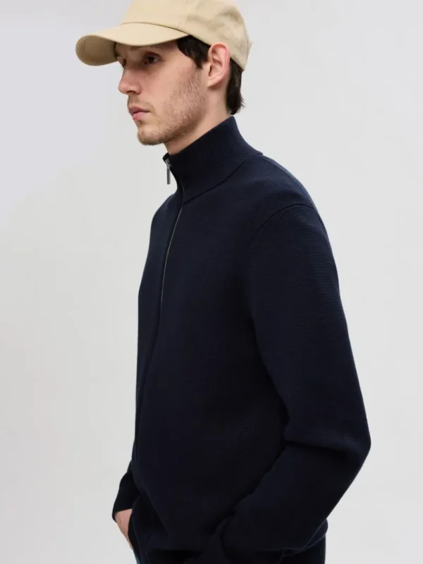 Strik>SELECTED HØJ HALS MED LYNLÅS STRIKKET CARDIGAN Blue