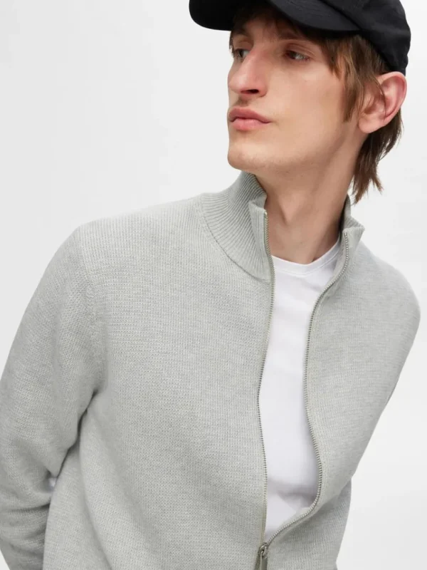 Strik>SELECTED HØJ HALS MED LYNLÅS STRIKKET CARDIGAN Grey