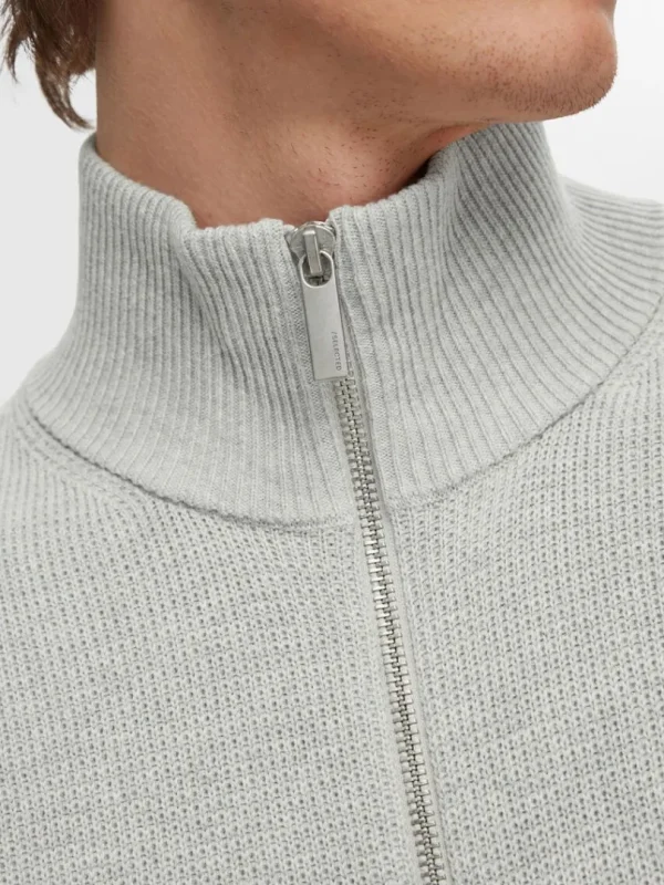 Strik>SELECTED HØJ HALS MED LYNLÅS STRIKKET CARDIGAN Grey