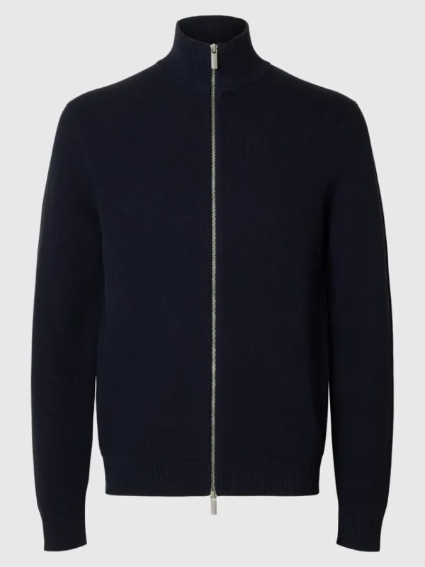 Strik>SELECTED HØJ HALS MED LYNLÅS STRIKKET CARDIGAN Blue