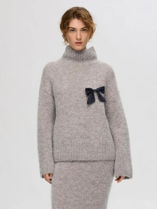 Strik>SELECTED HØJ HALS PULLOVER Grey