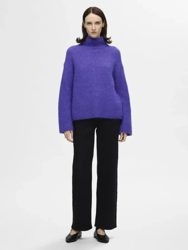 Strik>SELECTED HØJ HALS PULLOVER Purple