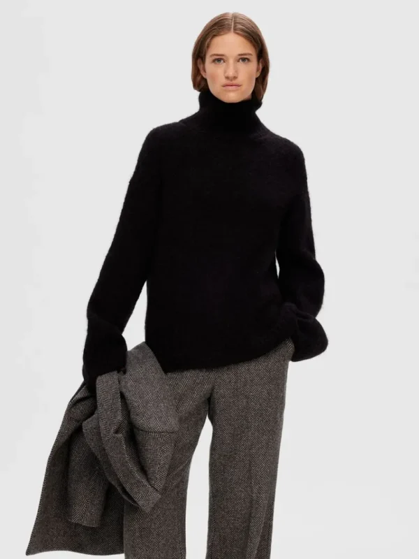 Strik>SELECTED HØJ HALS PULLOVER Black
