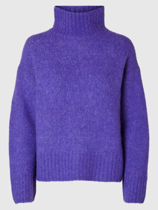Strik>SELECTED HØJ HALS PULLOVER Purple