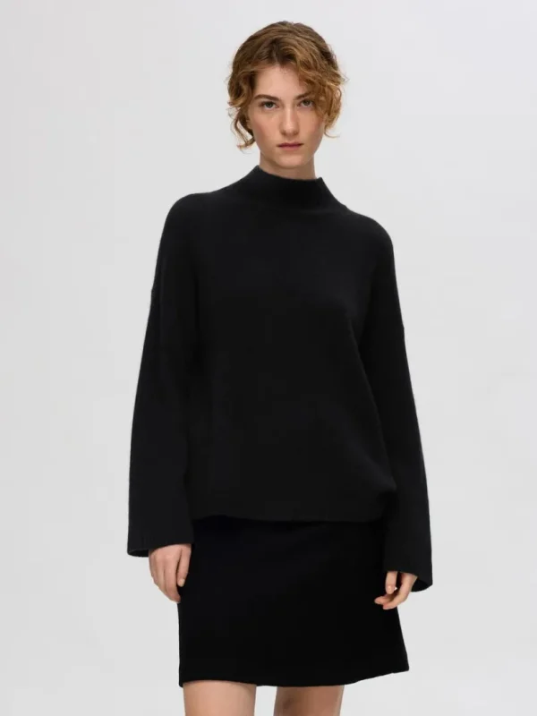 Strik>SELECTED HØJ HALS STRIKTRØJE Black