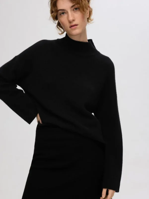 Strik>SELECTED HØJ HALS  STRIKTRØJE Black