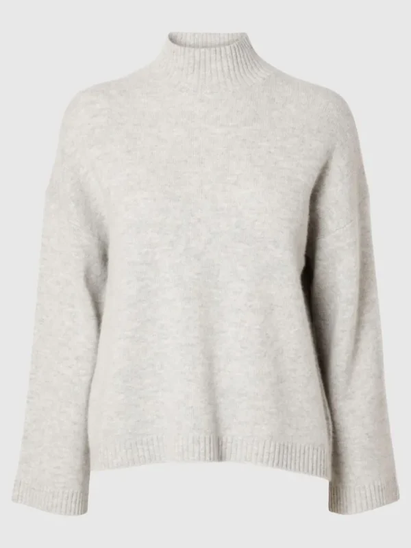 Strik>SELECTED HØJ HALS  STRIKTRØJE Grey