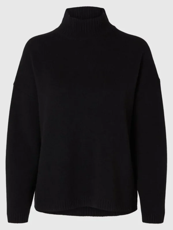 Strik>SELECTED HØJ HALS  STRIKTRØJE Black