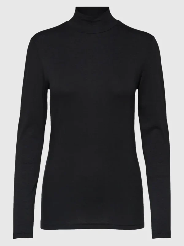 T-shirts | Toppe Og Bluser>SELECTED - HØJ HALS TOP Black