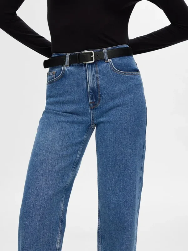 Jeans>SELECTED HØJTALJET JEANS MED VIDE BEN Blue