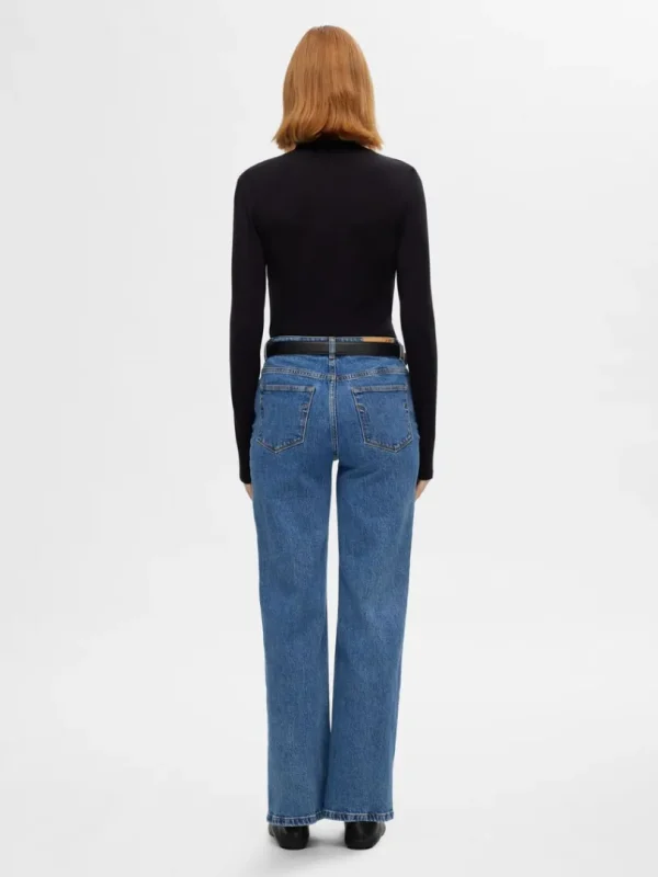 Jeans>SELECTED HØJTALJET JEANS MED VIDE BEN Blue