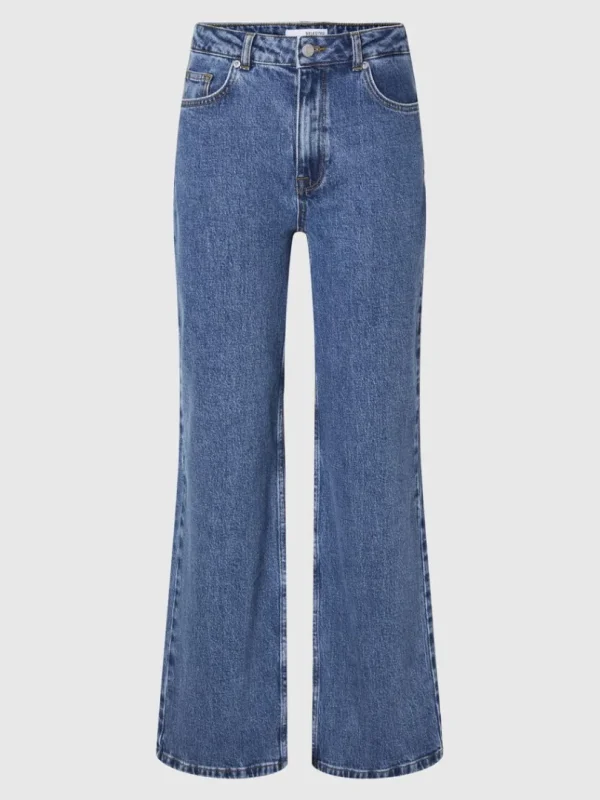 Jeans>SELECTED HØJTALJET JEANS MED VIDE BEN Blue