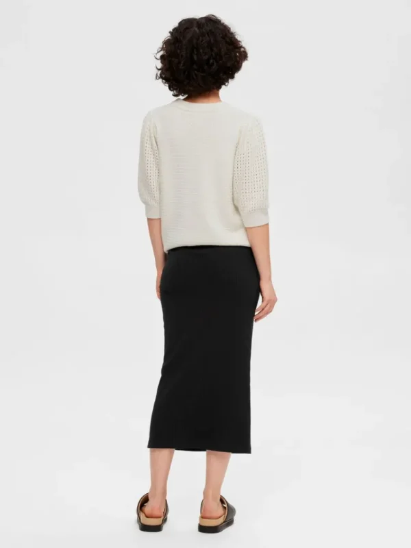 Nederdele>SELECTED HØJTALJET MIDINEDERDEL Black