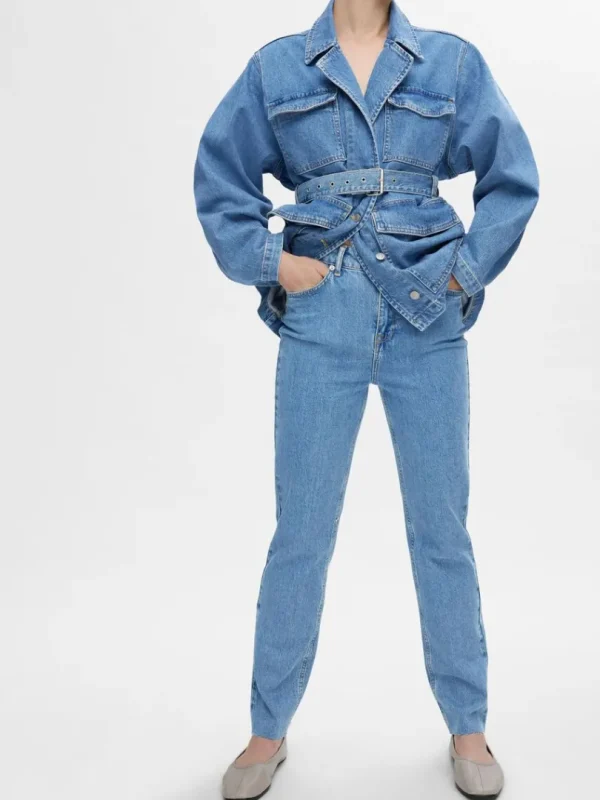 Jeans>SELECTED HØJTALJET STRAIGHT FIT JEANS Blue