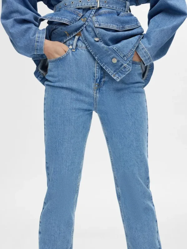 Jeans>SELECTED HØJTALJET STRAIGHT FIT JEANS Blue
