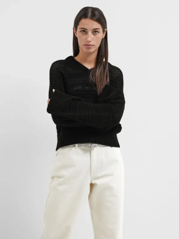 Strik>SELECTED HÆKLESTIL PULLOVER Black