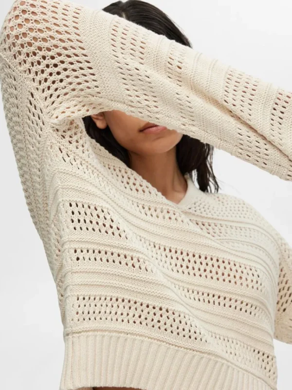 Strik>SELECTED HÆKLESTIL PULLOVER Beige