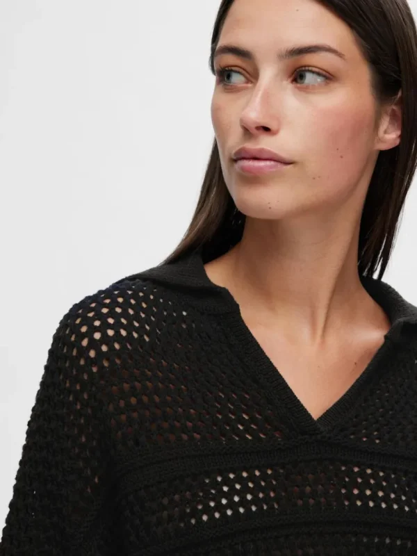 Strik>SELECTED HÆKLESTIL PULLOVER Black