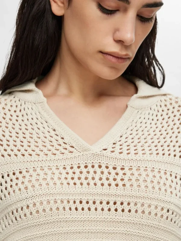 Strik>SELECTED HÆKLESTIL PULLOVER Beige