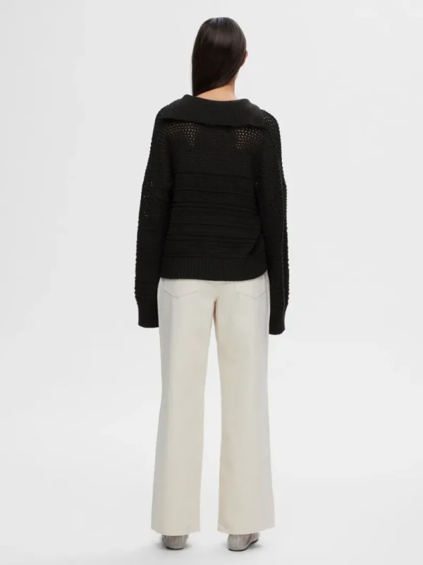 Strik>SELECTED HÆKLESTIL PULLOVER Black