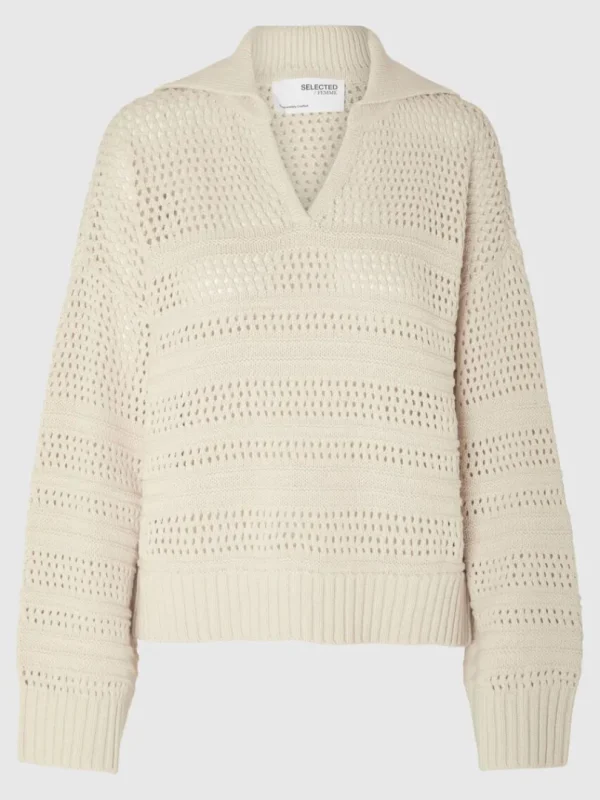 Strik>SELECTED HÆKLESTIL PULLOVER Beige