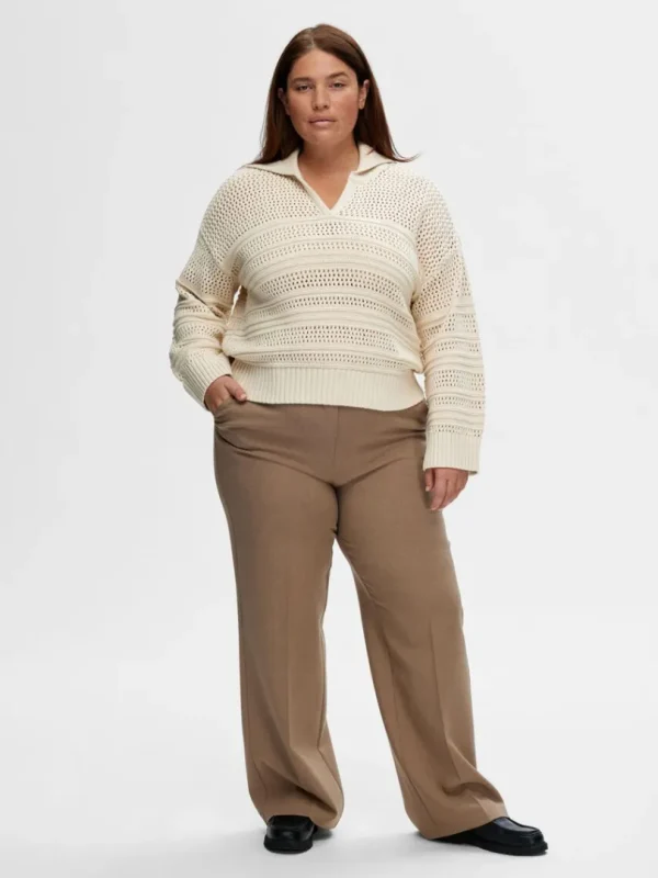 Strik>SELECTED HÆKLESTIL PULLOVER Beige