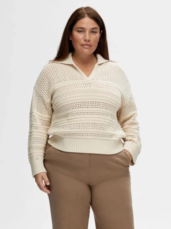 Strik>SELECTED HÆKLESTIL PULLOVER Beige