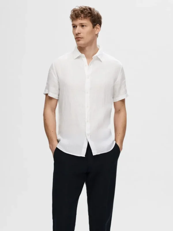 Skjorter>SELECTED 100% HØR KORTÆRMET SKJORTE White