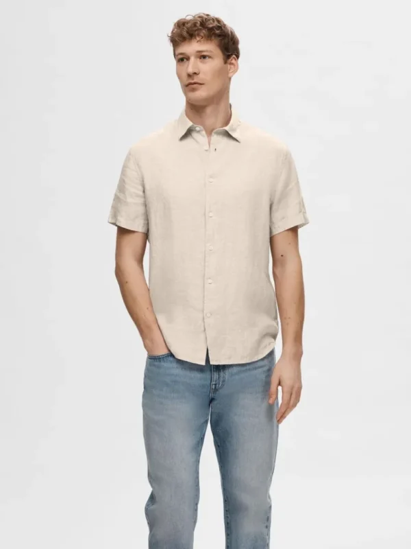 Skjorter>SELECTED 100% HØR KORTÆRMET SKJORTE Beige