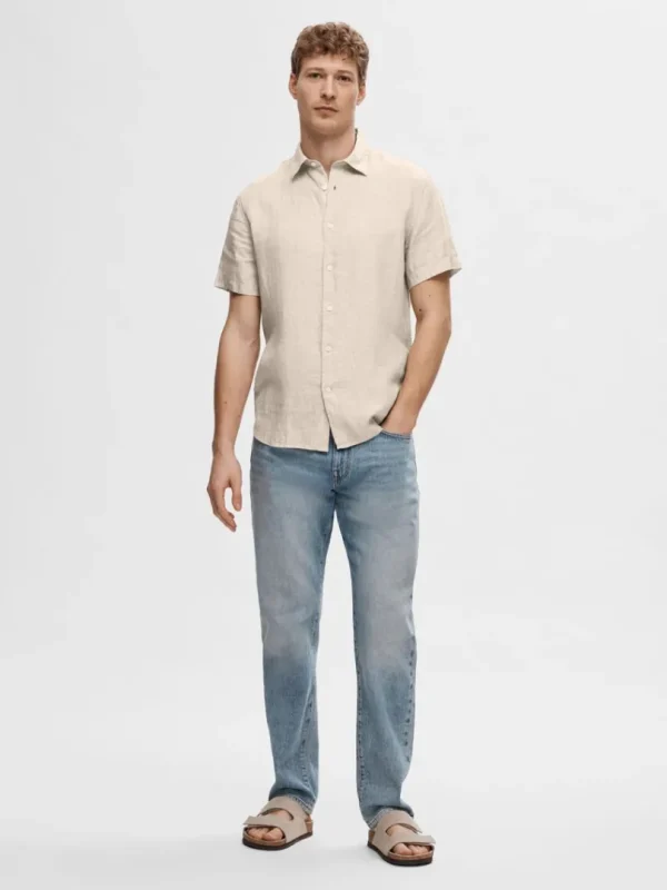 Skjorter>SELECTED 100% HØR KORTÆRMET SKJORTE Beige