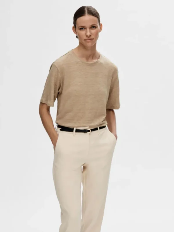 T-shirts>SELECTED HØR T-SHIRT Beige