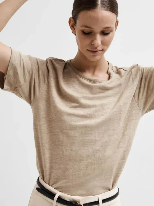 T-shirts>SELECTED HØR T-SHIRT Beige