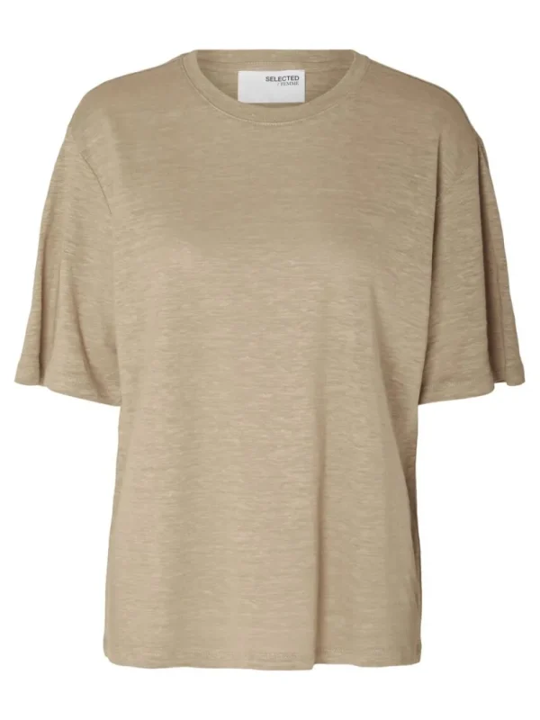 T-shirts>SELECTED HØR T-SHIRT Beige