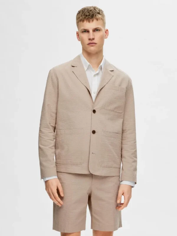 Jakkesæt & Blazers>SELECTED HYBRID BOMULD-SEERSUCKER BLAZER Beige