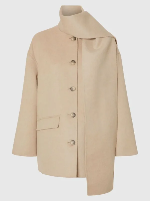 Overtøj>SELECTED INDBYGGET HALSTØRKLÆDE JAKKE Beige