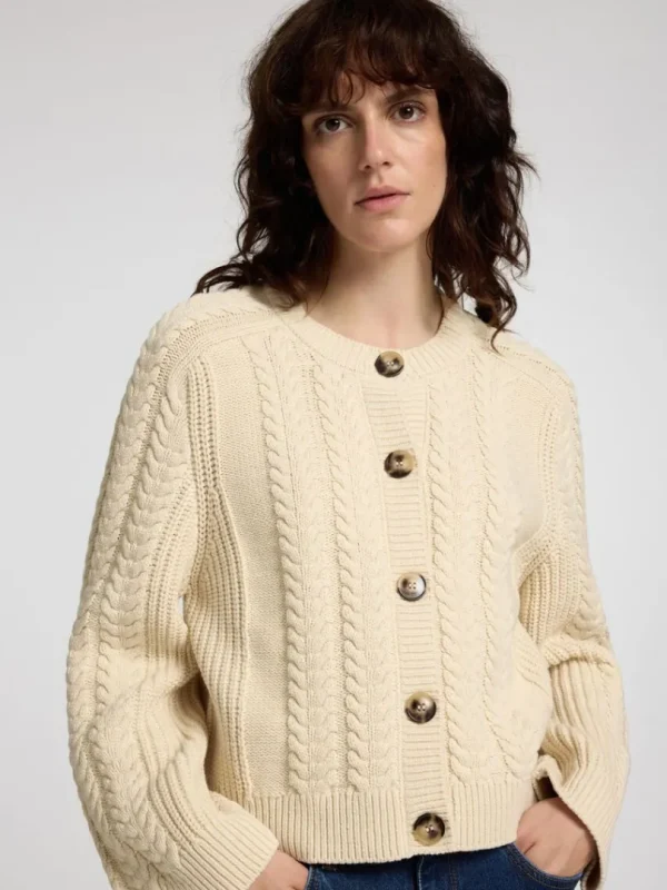 Strik>SELECTED KABELSTRIK CARDIGAN Beige
