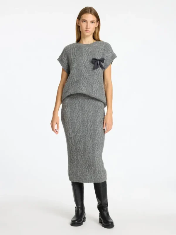 Nederdele>SELECTED KABELSTRIK MIDINEDERDEL Grey