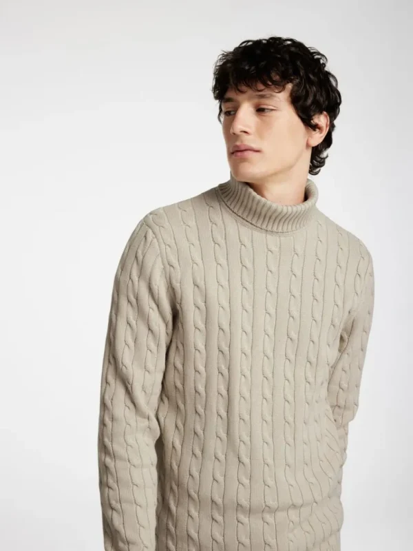 Strik>SELECTED KABELSTRIK PULLOVER Beige