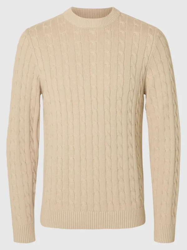 Strik>SELECTED KABELSTRIK STRIKTRØJE Beige