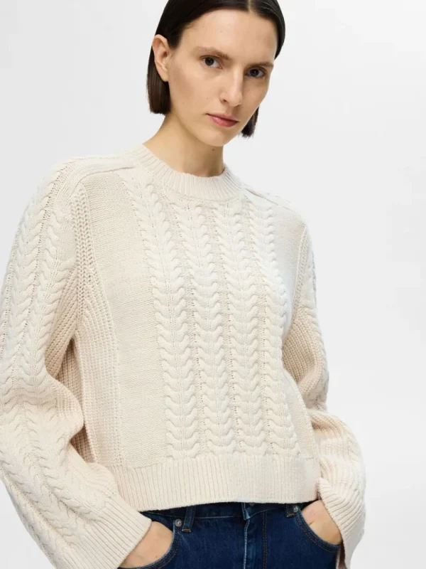 Strik>SELECTED KABELSTRIK STRIKTRØJE Beige