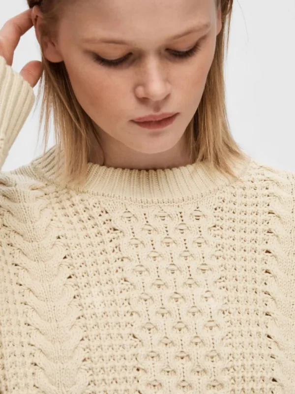 Strik>SELECTED KABELSTRIK STRIKTRØJE Beige