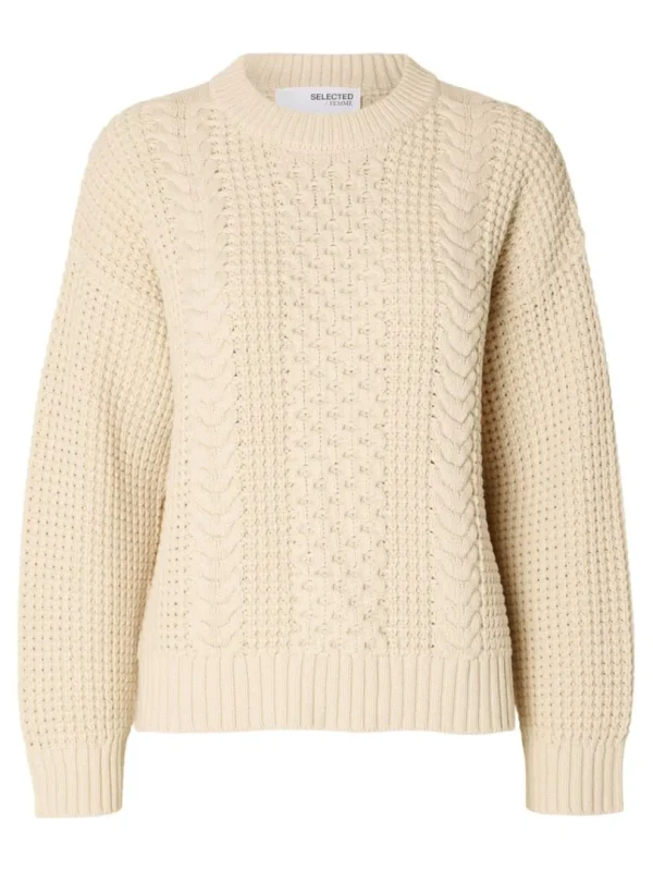 Strik>SELECTED KABELSTRIK STRIKTRØJE Beige