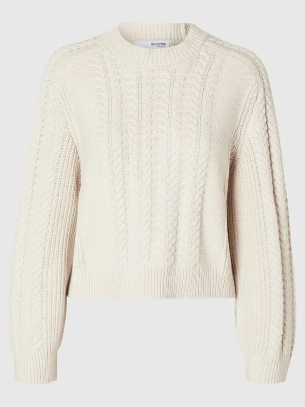 Strik>SELECTED KABELSTRIK STRIKTRØJE Beige