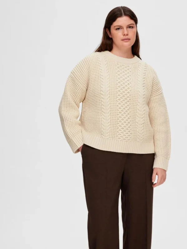 Strik>SELECTED KABELSTRIK STRIKTRØJE Beige