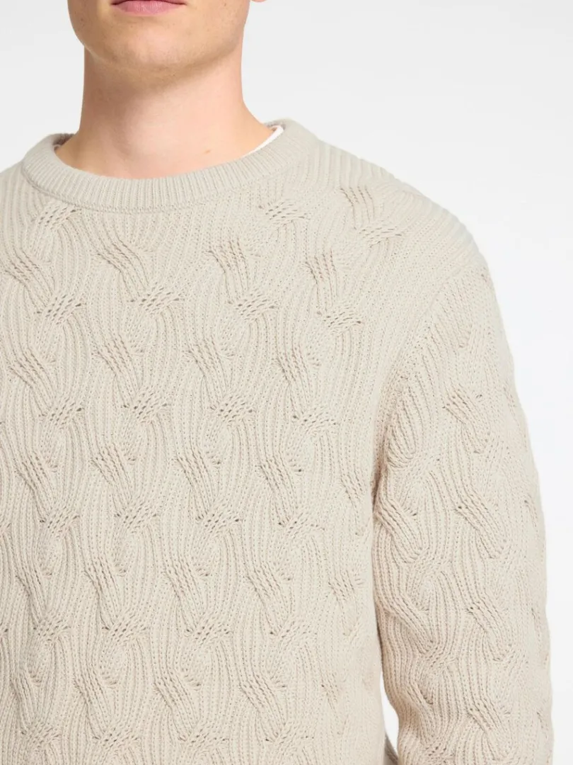 kabelstrik_sweater_med_ru_3-1.webp Strik>SELECTED KABELSTRIK SWEATER MED RUND HALS Beige