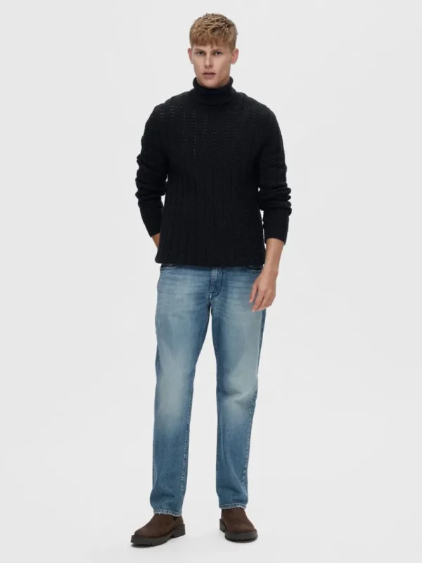 Strik>SELECTED KABELSTRIKKET RULLEKRAVE PULLOVER Blue