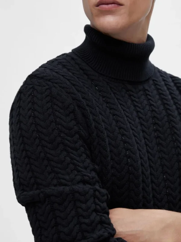 Strik>SELECTED KABELSTRIKKET RULLEKRAVE PULLOVER Blue